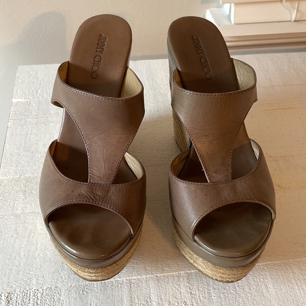 Jimmy Choo Vachette Leather Pebble Wedge Sandals Size 38 - Picture 6 of 15